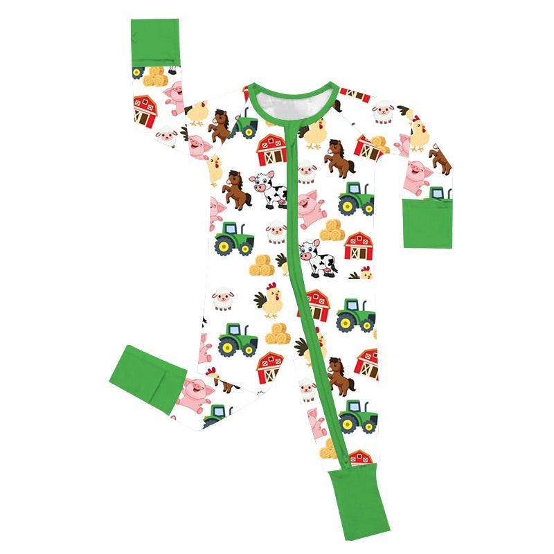 Barnyard Bash Green Long Sleeve Bamboo Sleepy
