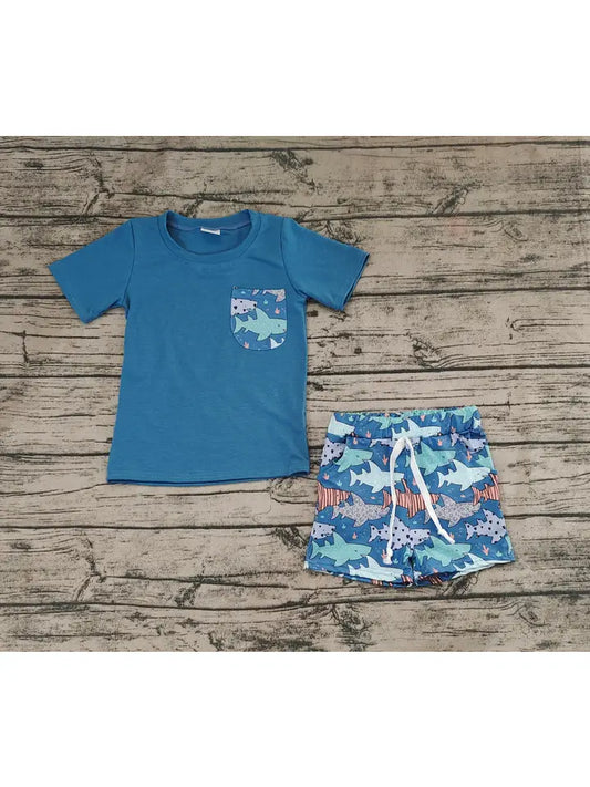 2-Piece Fish Pocketed Shirt and Shorts Set