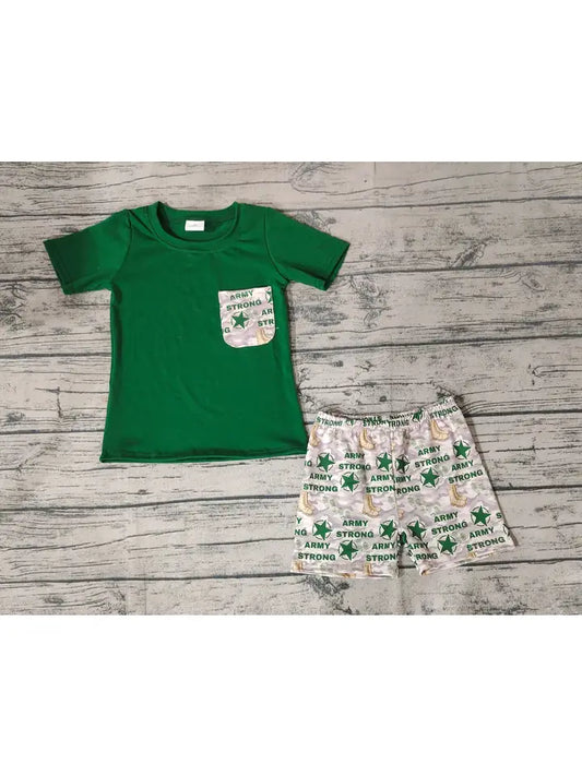 2-Piece Army Camo Shirt and Shorts Set