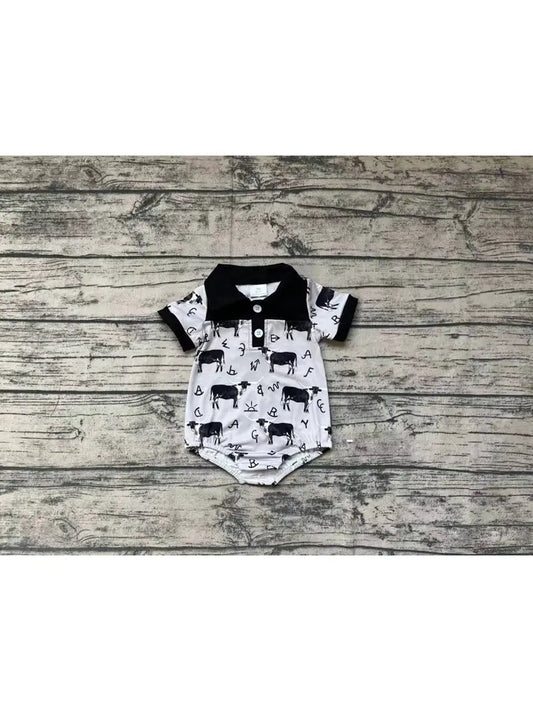 Cow Short Sleeve Collared Romper